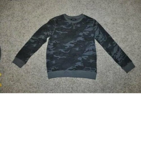 Mens Sweatshirt Adam Levine Small Blue Camouflage Crew Terry Long Sleeve - Picture 2 of 4